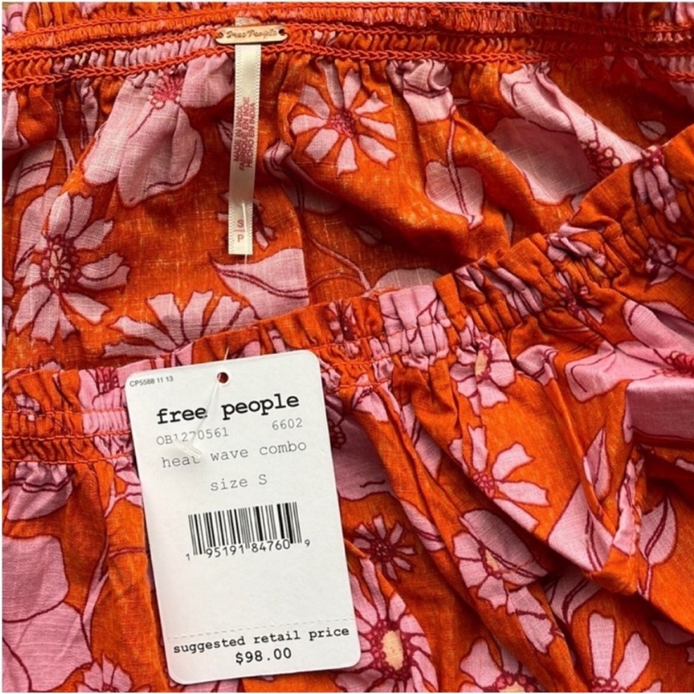 NWT Free People Miss Daisy Pink and Orange Floral Blouse - Picture 5 of 5
